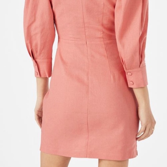 NWT Justfab Dress Women Size Medium Pink Mini Fade Rose Linen Puff Sleeve - Picture 3 of 6